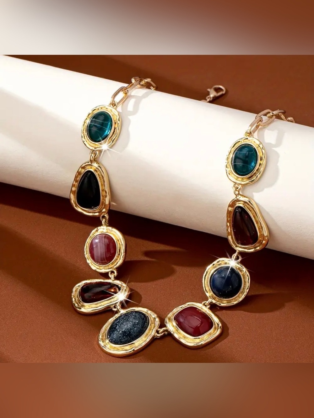 Stone Gold Multicolor Gemstone Pendant Necklace